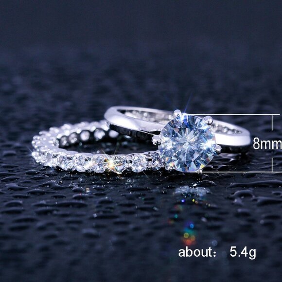 ✨ Beautiful 925 Silver Plated 2 Pcs CZ Wedding Ring, FB16FA1067 - Picture 7 of 7